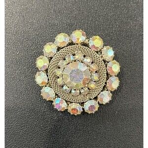 Vintage Weiss Designer Rhinestone Brooch Pin Signed Round